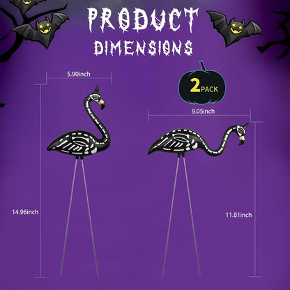 Halloween Decorations 2 Pack Black Flamingo Skeleton,Skeleton Flamingo Glow in The Dark, Zombie Flamingos