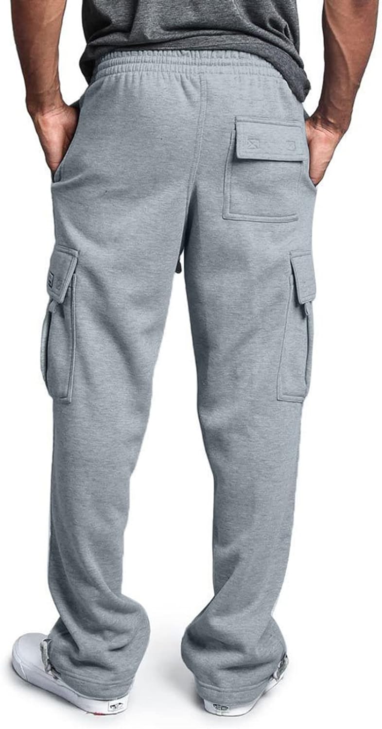 Mens Heavyweight Fleece Cargo Sweatpants Fashion Sport Baggy Pants Jogger with Pockets - Cykapu
