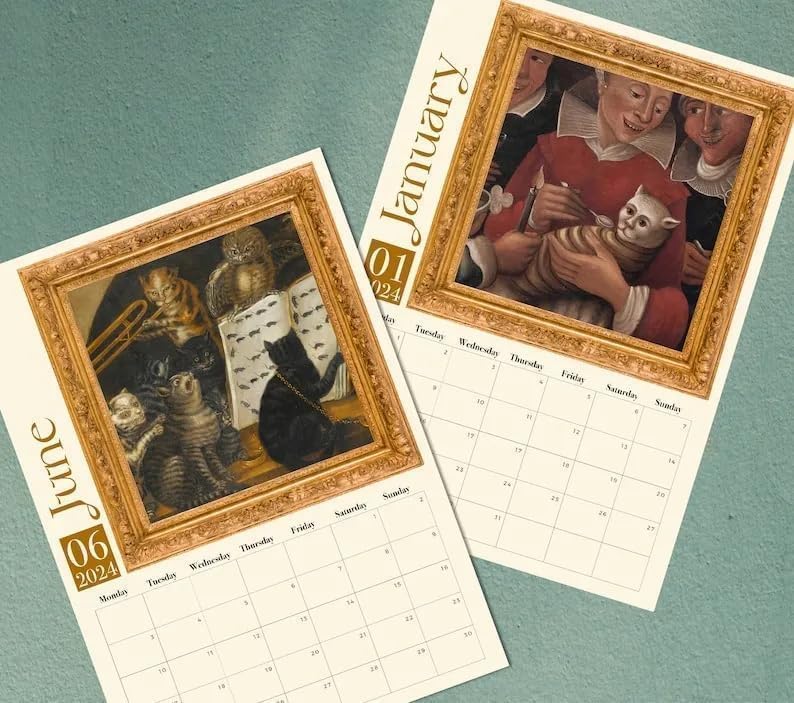 Weird Medieval Cats Calendar 2024, Funny Calendar, Cat Wall Weird Medieval Calendar Cats Wall Calendar Cykapu