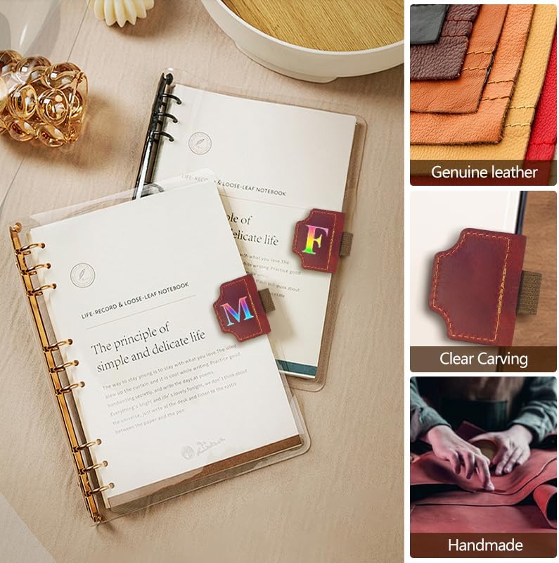 Bookmark with Pen Holder, 26 Letters Laser Sticker Personalized Magnetic Bookmarks Leather, Name Book Marker Clip with Initial for Men Women, Gifts for Bookmarks Book Readers Lovers