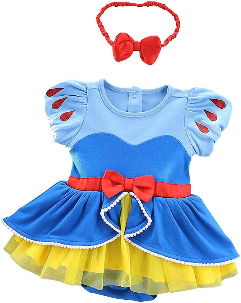 Dressy Daisy Baby Girl Princess Romper Costumes Onesie Dress Bodysuit with Headband Halloween Birthday Party Fancy Outfits - Cykapu