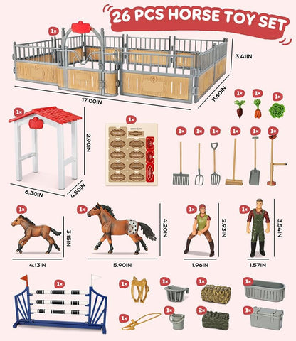 Horse Stable Playset,Horse Toys with Rider, Farm Animal Figurines Barn Toys