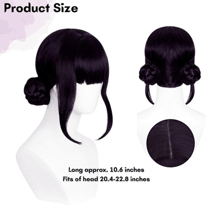 Short Black Purple Cosplay Wig with 2 Buns, Halloween Costume Cosplay Wigs, Cartoon Movie Singer Halloween Accessories Props Wig for Women Men