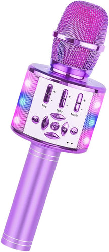 Karaoke Microphone Machine Toy Bluetooth Microphone Portable Wireless Handheld with LED Lights