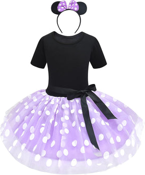 Dressy Daisy Baby Girl Polka Dots Fancy Dress Up Costume Birthday Party Tulle Dresses with Headband Pink/Red/Purple/Hot Pink