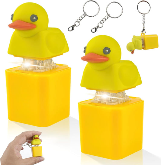 2pc Duck Quacking Fidget Toys Keychain, Ducky Caps Keychains Squeaky, Clicker Sensory Keychains