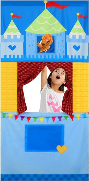 Doorway Puppet Theater with 2 Adjustable Rods Fits in Most Doorways 67 x 31 Inch Foldable Hanging Puppet Show Theater - Cykapu