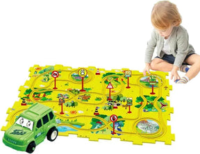 Puzzle Racer Car Track, 25 PCS Puzzle Racer Kids Car Track Set, Puzzle Track Car Play Set - Cykapu