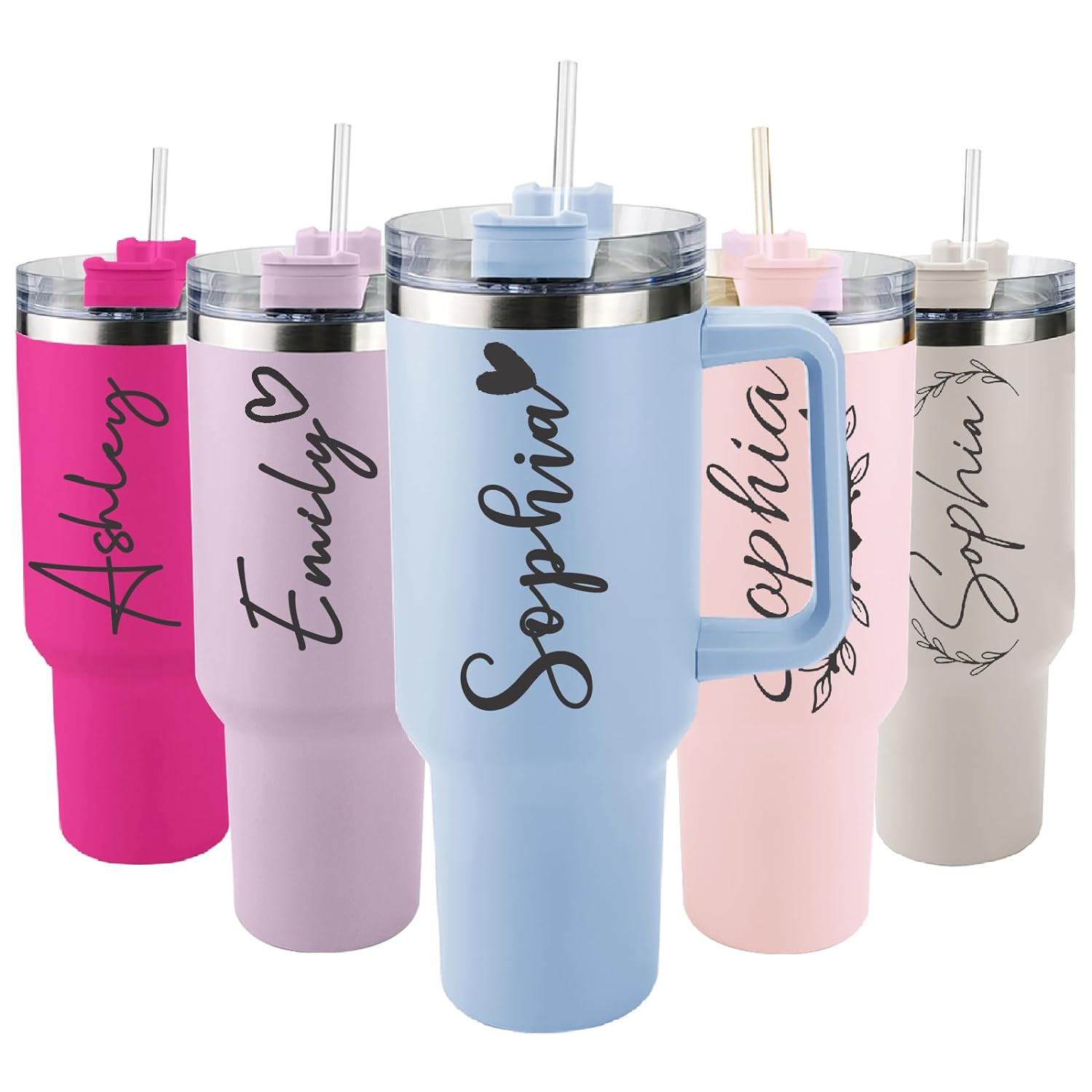Personalized Stainless Steel Travel Mug With Handle and Lid / Insulated Cup  With Engraved Name 