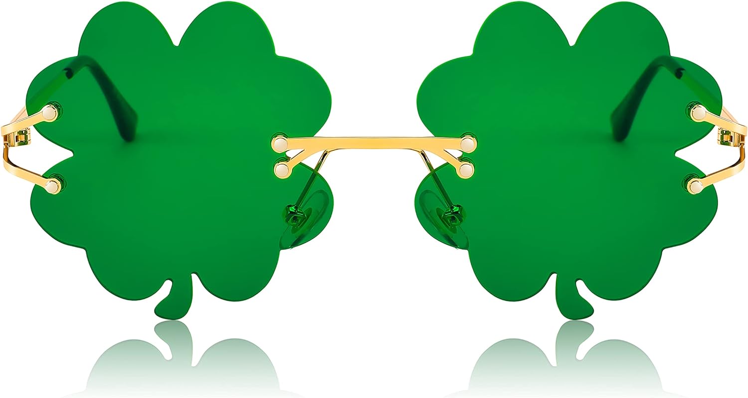St. Patrick's Day Irish Shamrock Sunglasses Lucky Green Leprechaun Costume Eyeglasses for Women Men B2369