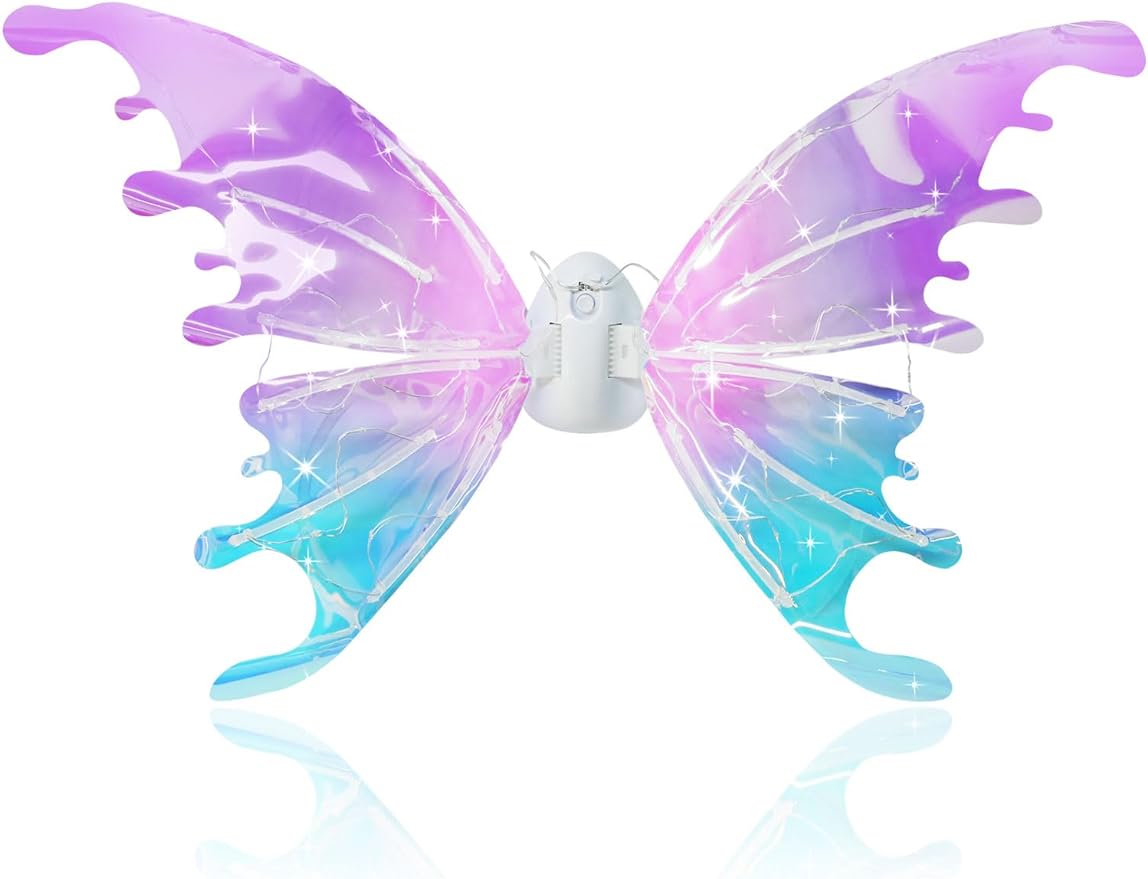 Light Up Fairy Angel Wings for Girls,Electric Moving Butterfly Wings with Music Lights