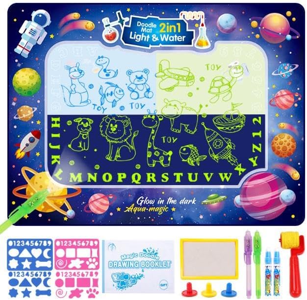 Luminous Water Doodle Mat, 2 in 1 Light and Water Doodle Mat 40 X 30 Inches Reusable Large Painting Writing Color Doodle Mat Drawing Board