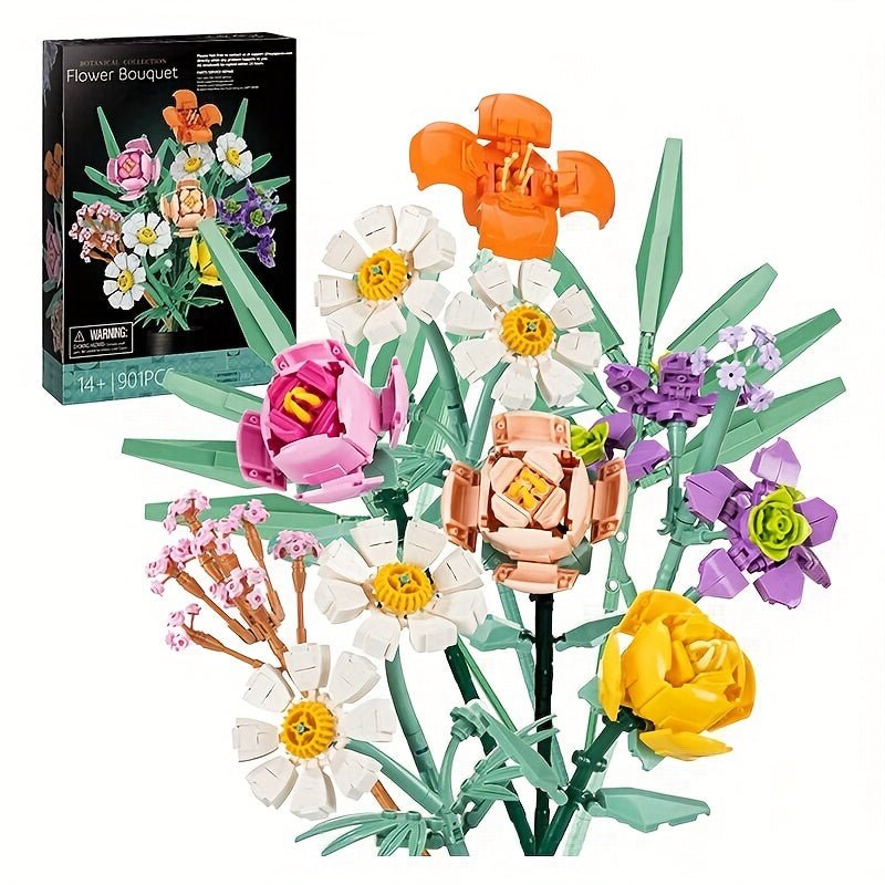901pcs Ten Never-fading Flower Bouquet Building Block Set, Creative Home Decoration, Plant Series, Romantic Flower Assembled Building Block, Gift Suitable For Yourself Or Girl - Cykapu