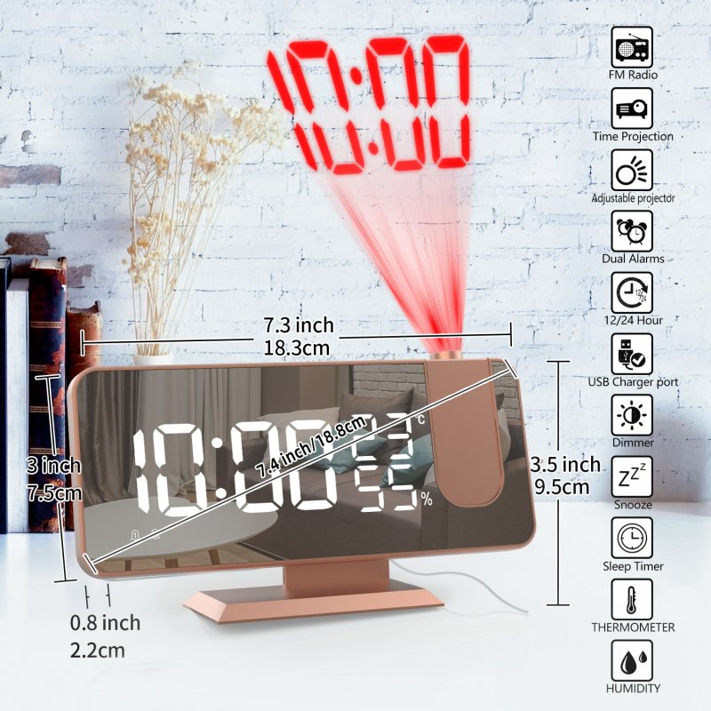 7.5 Inch Projection Alarm Clock Fm Radio Timer With Projection Snooze Clock Led Digital Clock Double Alarm Clock Cykapu