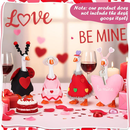 4 Sets Valentine's Day Mini Desk Goose Outfit 7 Inch Magnetic Silly Goose Statue Key Holder Red and Pink Romantic Valentine Clothes for Magnetic Duck Statue Table Desk Key Holder Decor