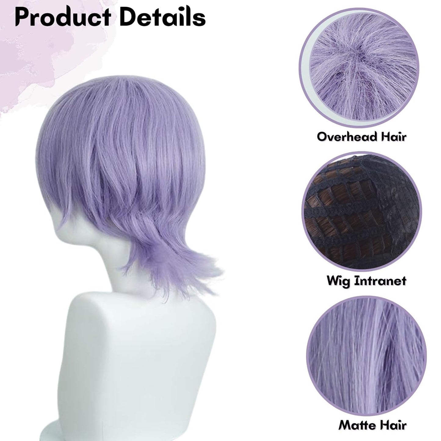 Light Purple Wig, Halloween Medium Length Cosplay Wigs with Bangs, Dance Halloween Cosplay Accessories Props Wig for Men