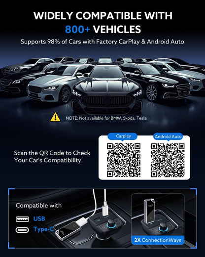 2025 Wireless CarPlay Adapter & Android Auto 2-in-1 Dongle, Powered by A7 Ultra Chip, Bluetooth 5.3, Fast and Stable Wireless Converter for Wired CarPlay, Compatible with iOS 10+ and Android 11+