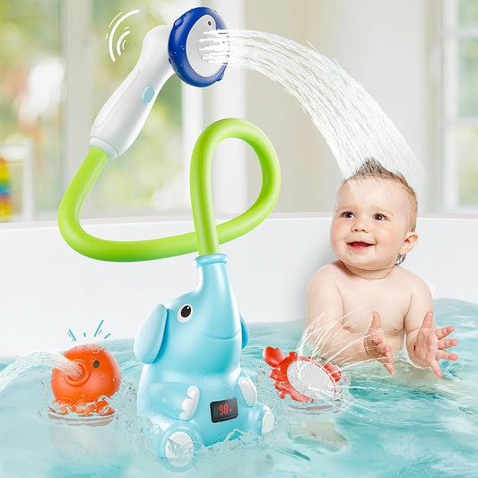 Baby Bath Shower Head with Water Thermometer, 3-in-1 Rechargeable Bath Toys - Cykapu