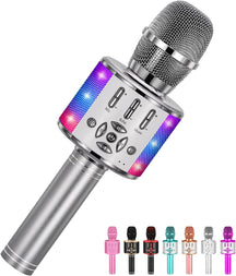 Karaoke Microphone Machine Toy Bluetooth Microphone Portable Wireless Handheld with LED Lights