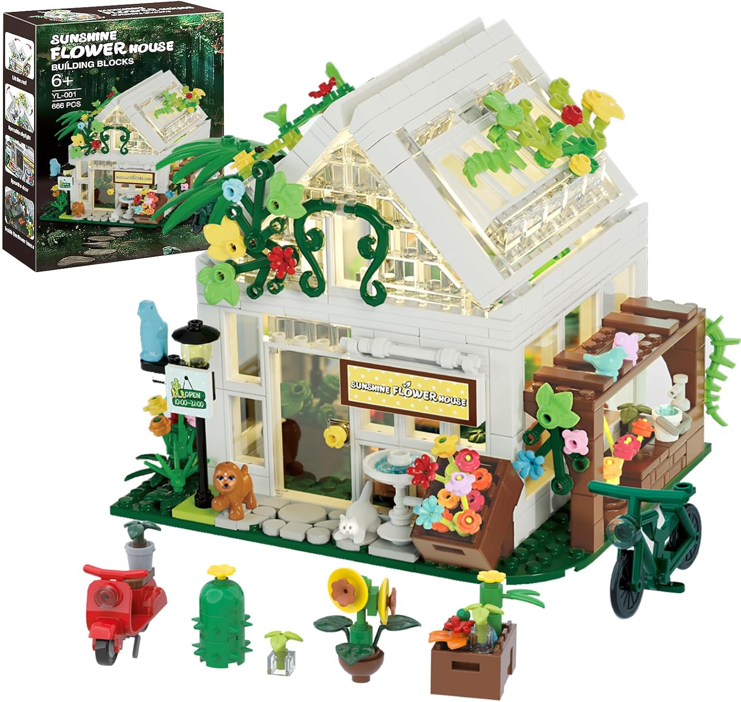 Flower House Building Set with LED Lights,Creative Building Playset - Cykapu
