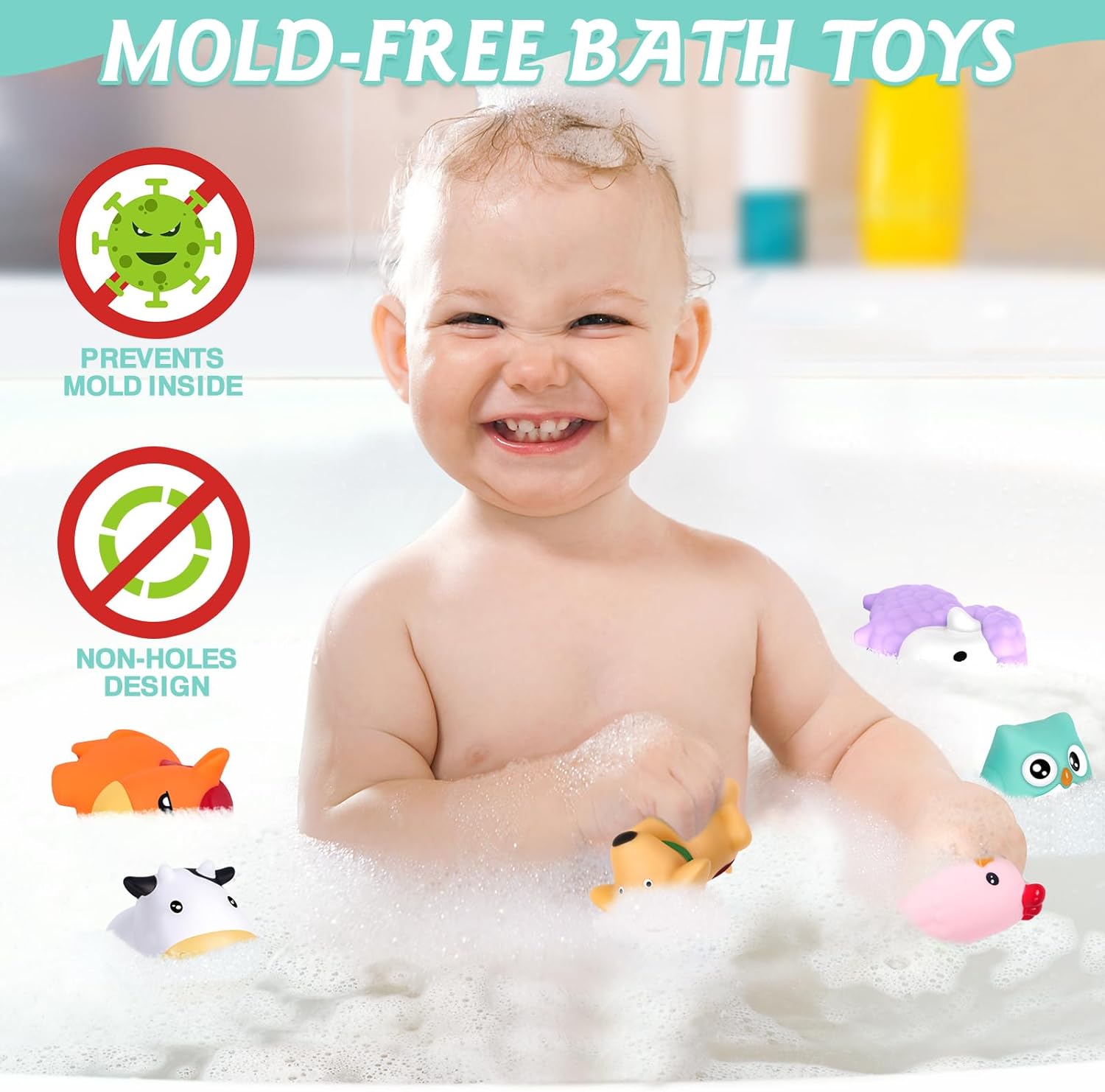 Mold Free Bath Toys, 6 Pack Baby Bathtub Toys - Cykapu