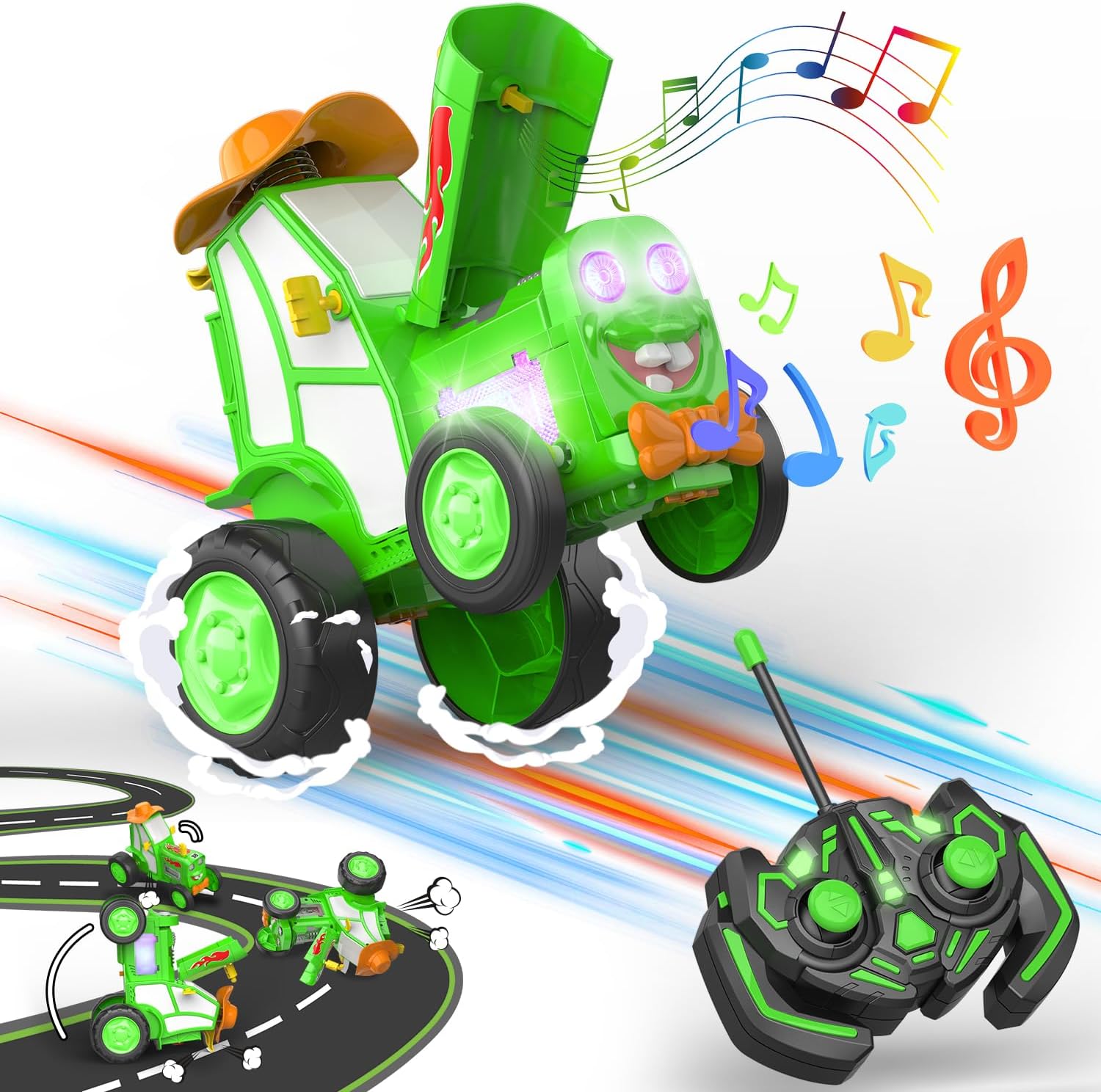 Crazy Jumping Car, Remote Control Car, Toddler RC Car with LED Light Music Rocking Tumbling - Cykapu