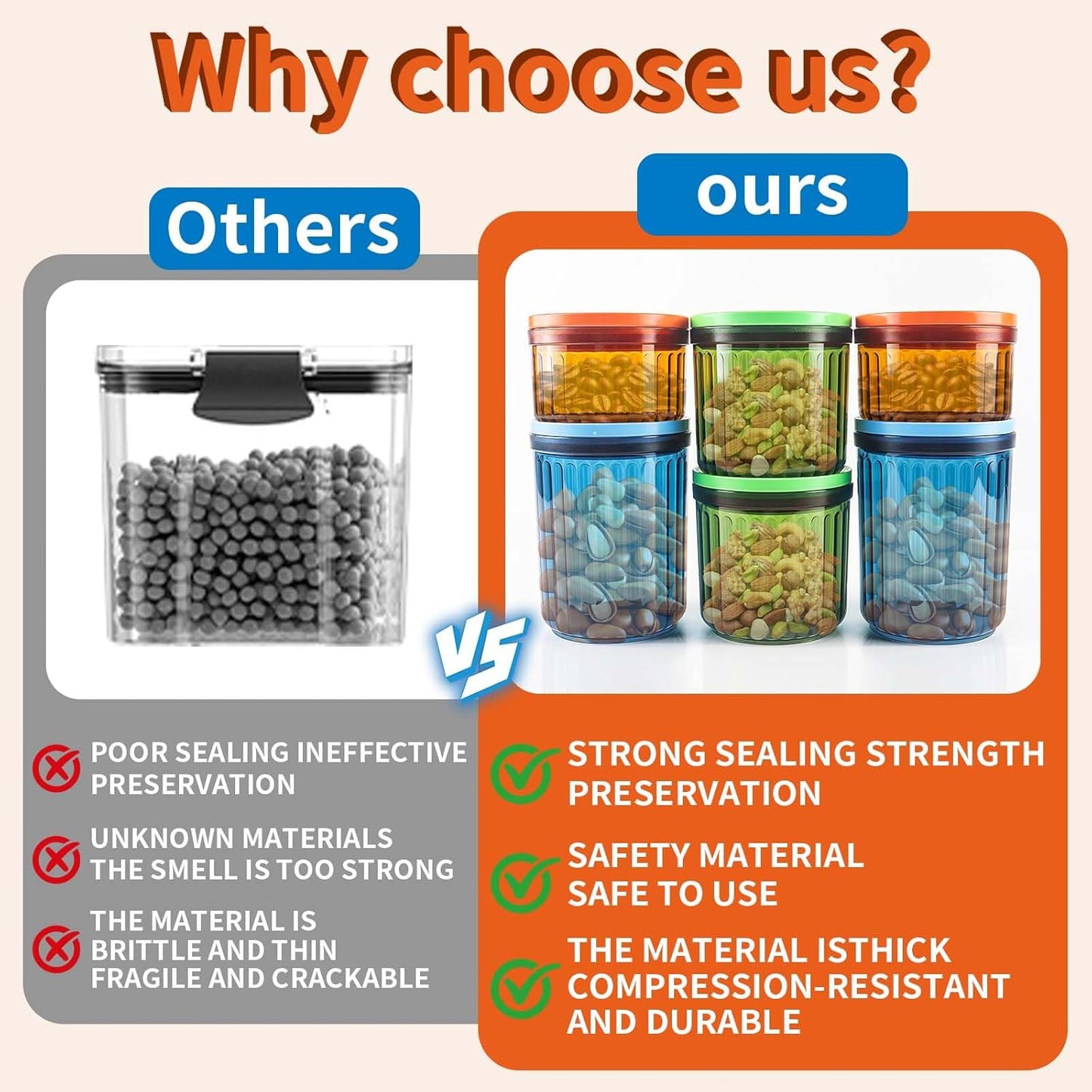 Airtight Food Storage Containers with Lids, 6 PCS BPA Free Plastic Airtight Coffee Canisters