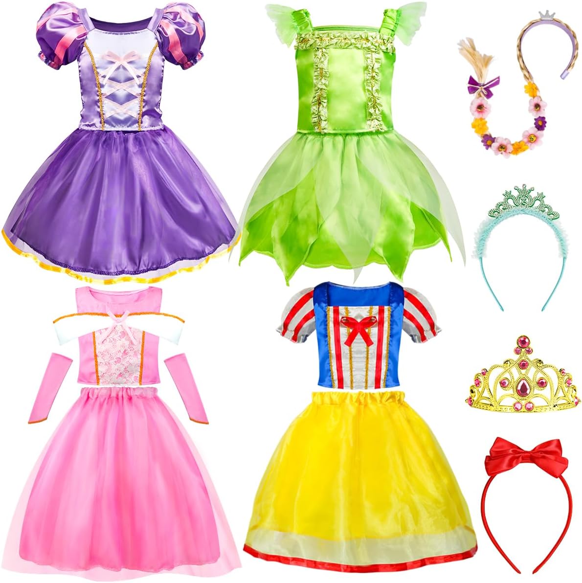Princess Dress Up - Princess Dress for Girls Age 3-8 with Princess Toys
