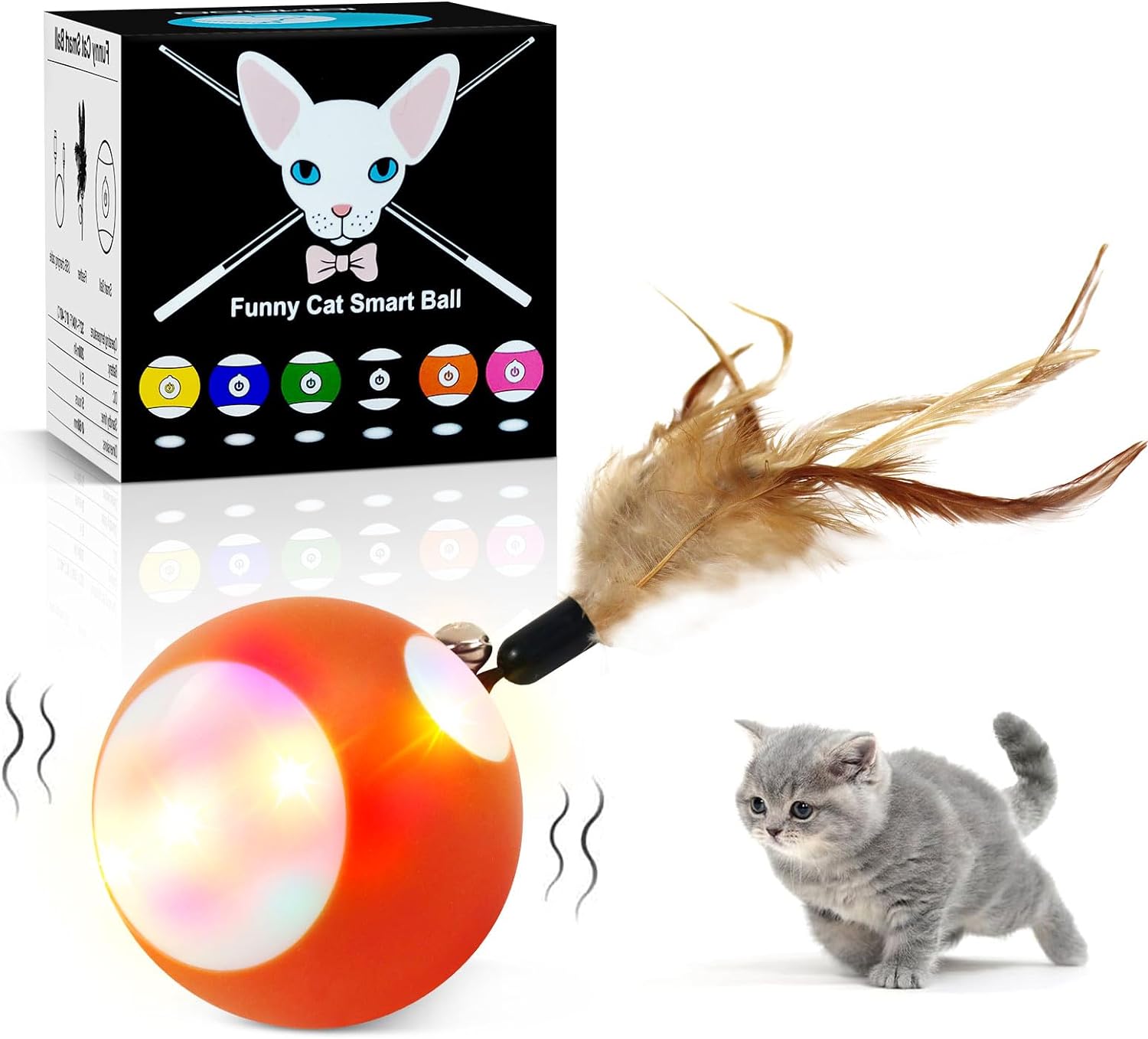Interactive Cat Ball Toy Set, Fun Tracker, Automatic Rolling Chase Ball with Fluffy Tail Cykapu