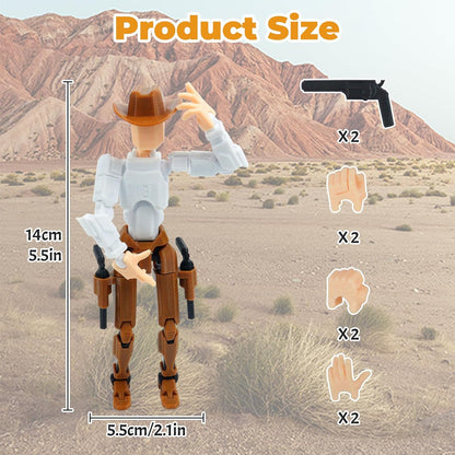 Action Figure, Assembly Completed 3D Printed Action Figure for Kids and Adults, Changeable Hands Western Cowboy Multi-Jointed Action Figures, Desktop Decorations for Action Figures Gifts