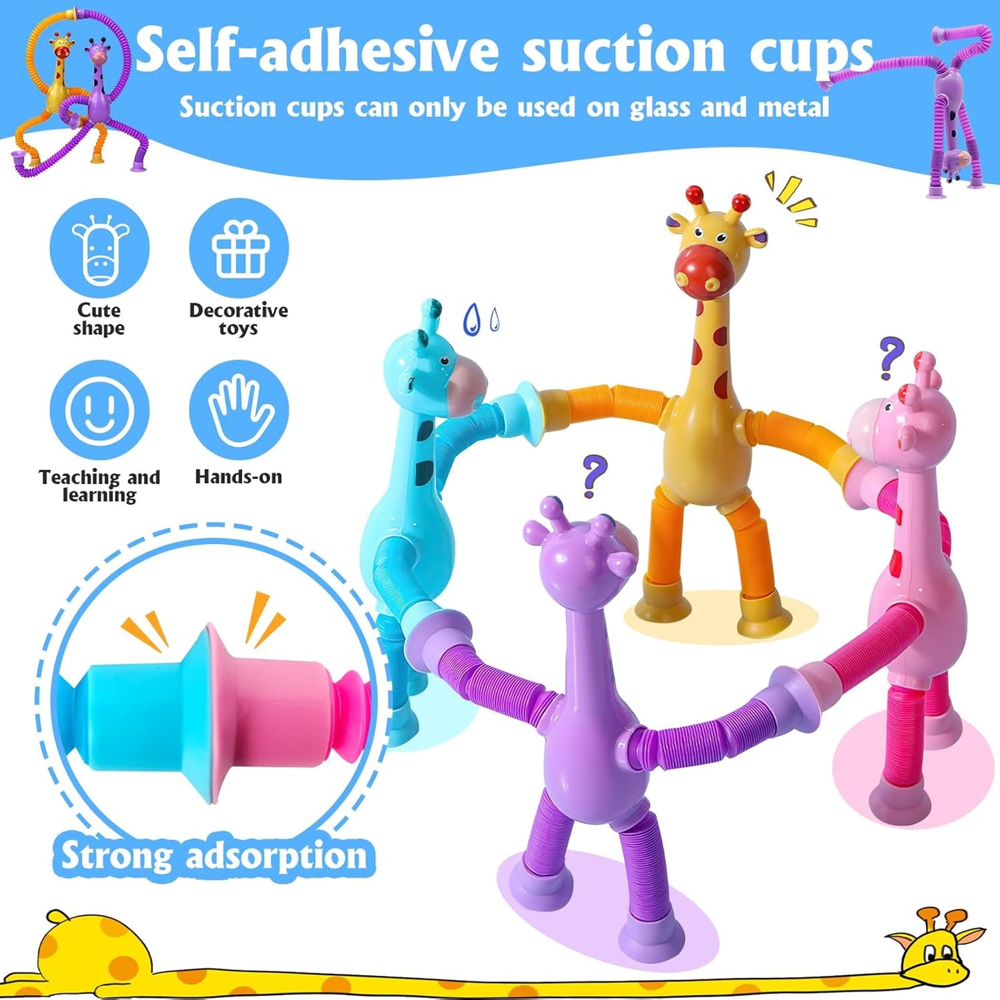 4 Pcs Giraffe Stretch Toy Bendable Figures, Telescopic Suction Cup Giraffe Toy, Pop Tubes Sensory Toys