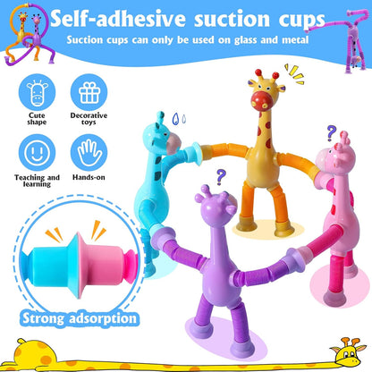4 Pcs Giraffe Stretch Toy Bendable Figures, Telescopic Suction Cup Giraffe Toy, Pop Tubes Sensory Toys