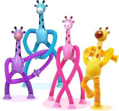 4 Pcs Giraffe Stretch Toy Bendable Figures, Telescopic Suction Cup Giraffe Toy, Pop Tubes Sensory Toys