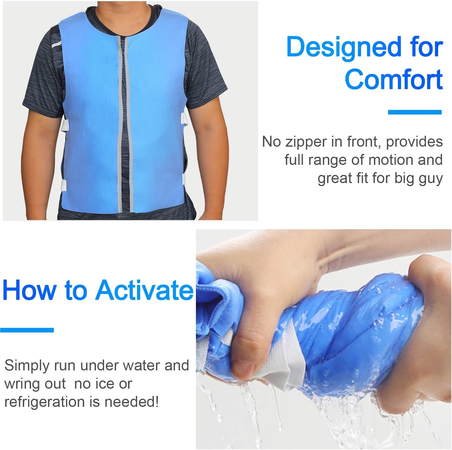 Cooling Ice Vest for Men Women: Cool Water Activated Evaporative Cold Vest - Cooled Vest for MS Blue