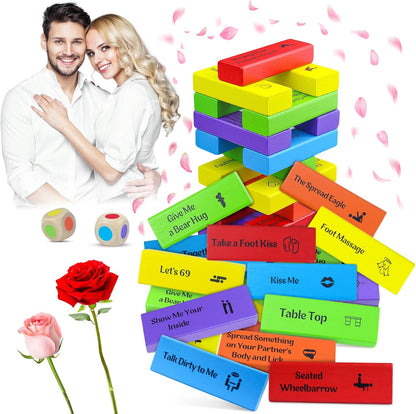 48Pcs Super Naughty Block Tower Game, Valentine Tumbling Tower Stacking Blocks Game, Couples Games