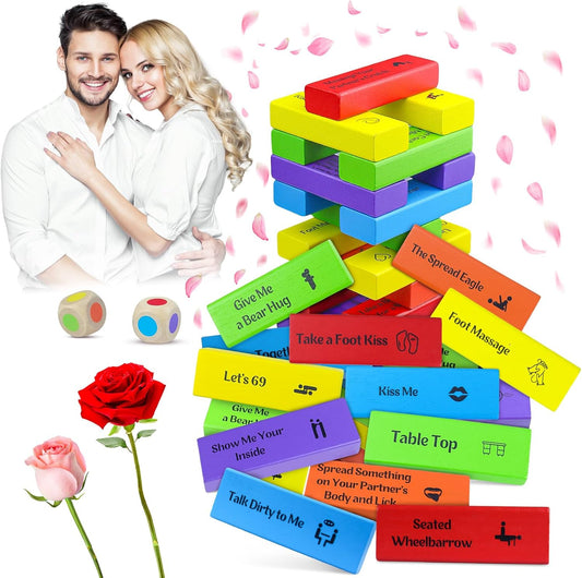 48Pcs Super Naughty Block Tower Game, Valentine Tumbling Tower Stacking Blocks Game, Couples Games