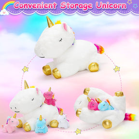 Unicorn Toys for Girls Ages 3 4 5 6 7 8+ Year - Unicorn Mommy Stuffed Animal with 4 Baby Unicorns in Her Tummy - Cykapu