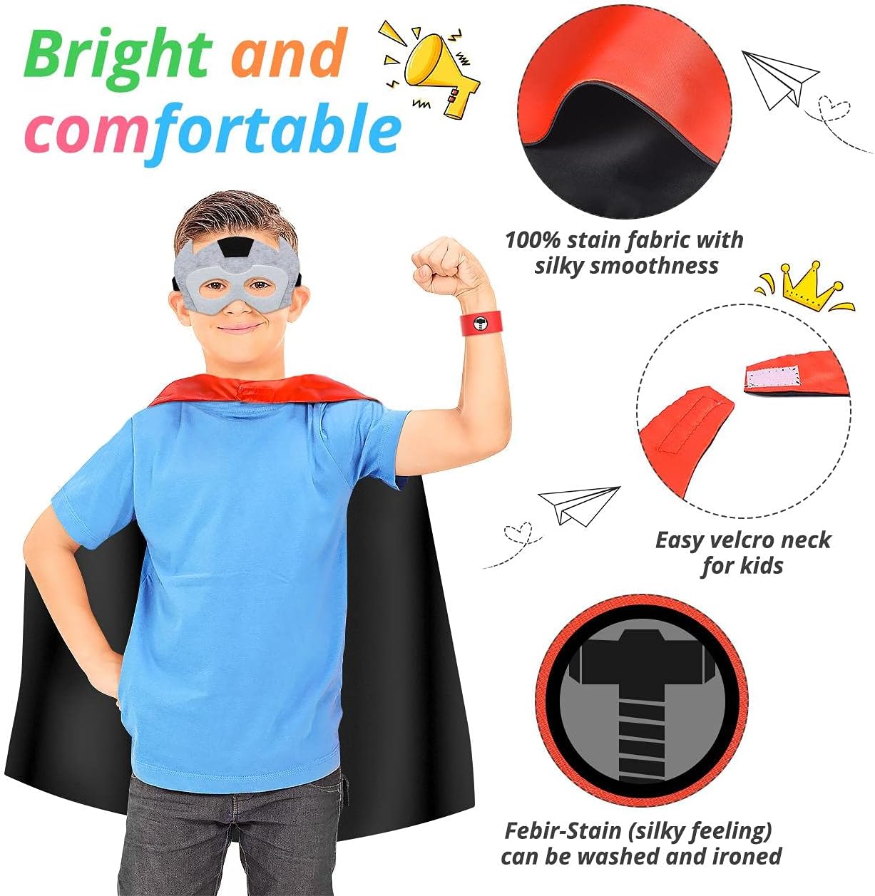 Superhero Capes for Kids 3-10 Year Old Boy Gifts Boys Cartoon Dress up Costumes Party Supplies - Cykapu