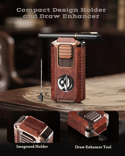 5-in-1 Torch Lighter with Cutter, Punch, Holder and Draw Enhancer Tool, Triple Windproof Jet Flame, Refillable Lighters with Accessories, Cool Lighter Gifts for Men, Butane Lighter for Candle, Travel