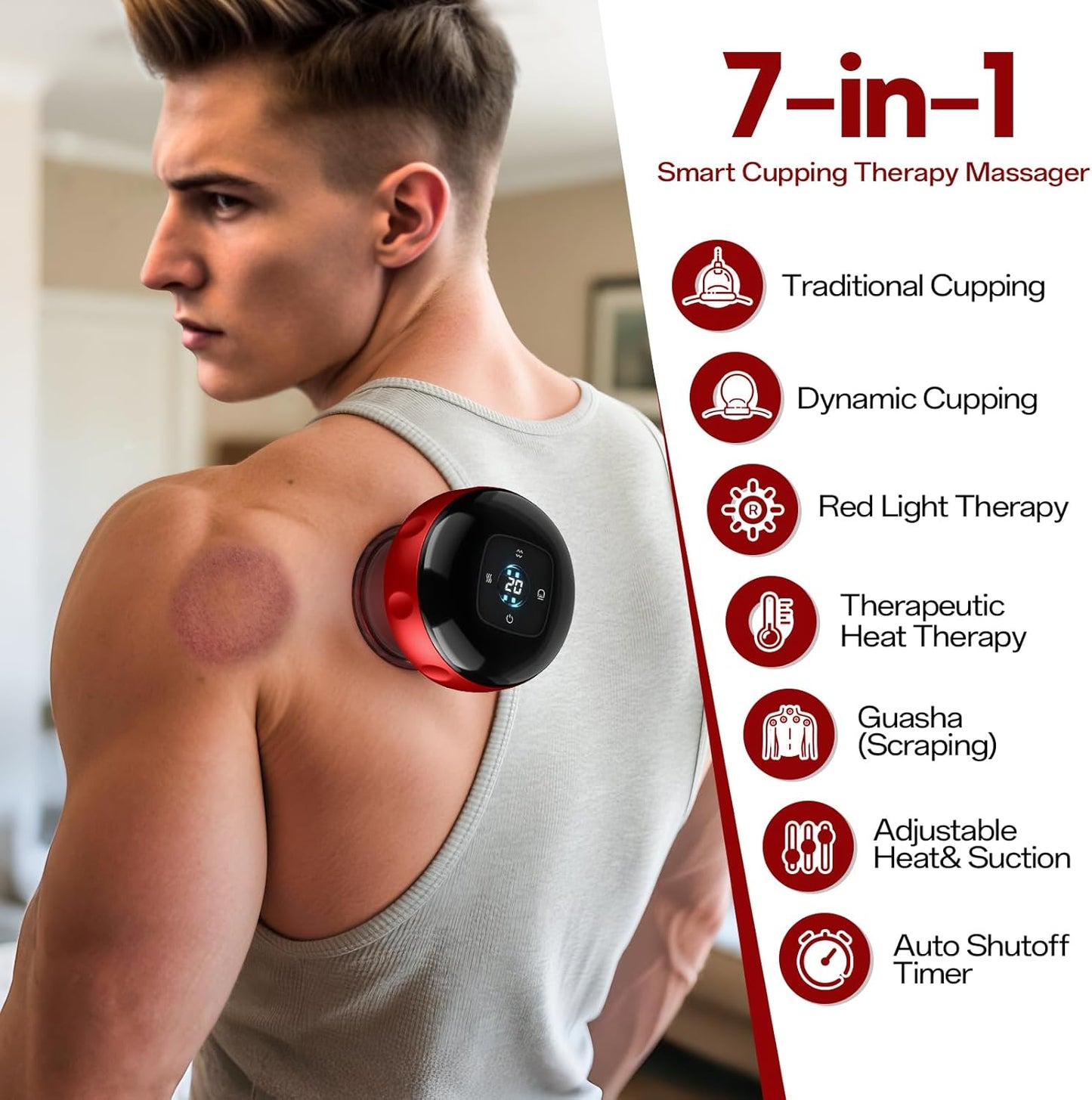 Smart Cupping Therapy Massager, 7 in 1 Red Light Cupp ing Therapy Set with 2 Modes for Targeted Pain Relief, Muscle Soreness,1 Pack