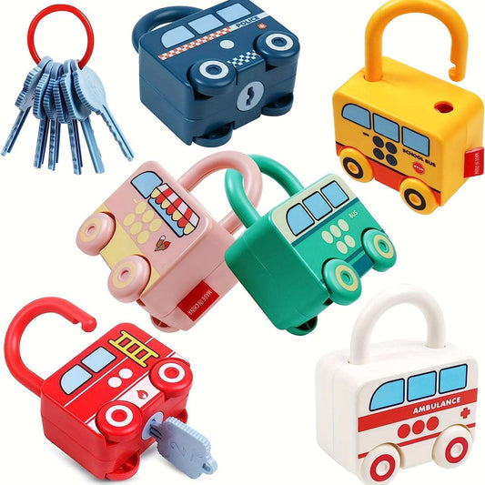 6 Pieces Montessori Educational Learning Toys Sorting Matching Locks And Keys Sensory Car Activity - Cykapu