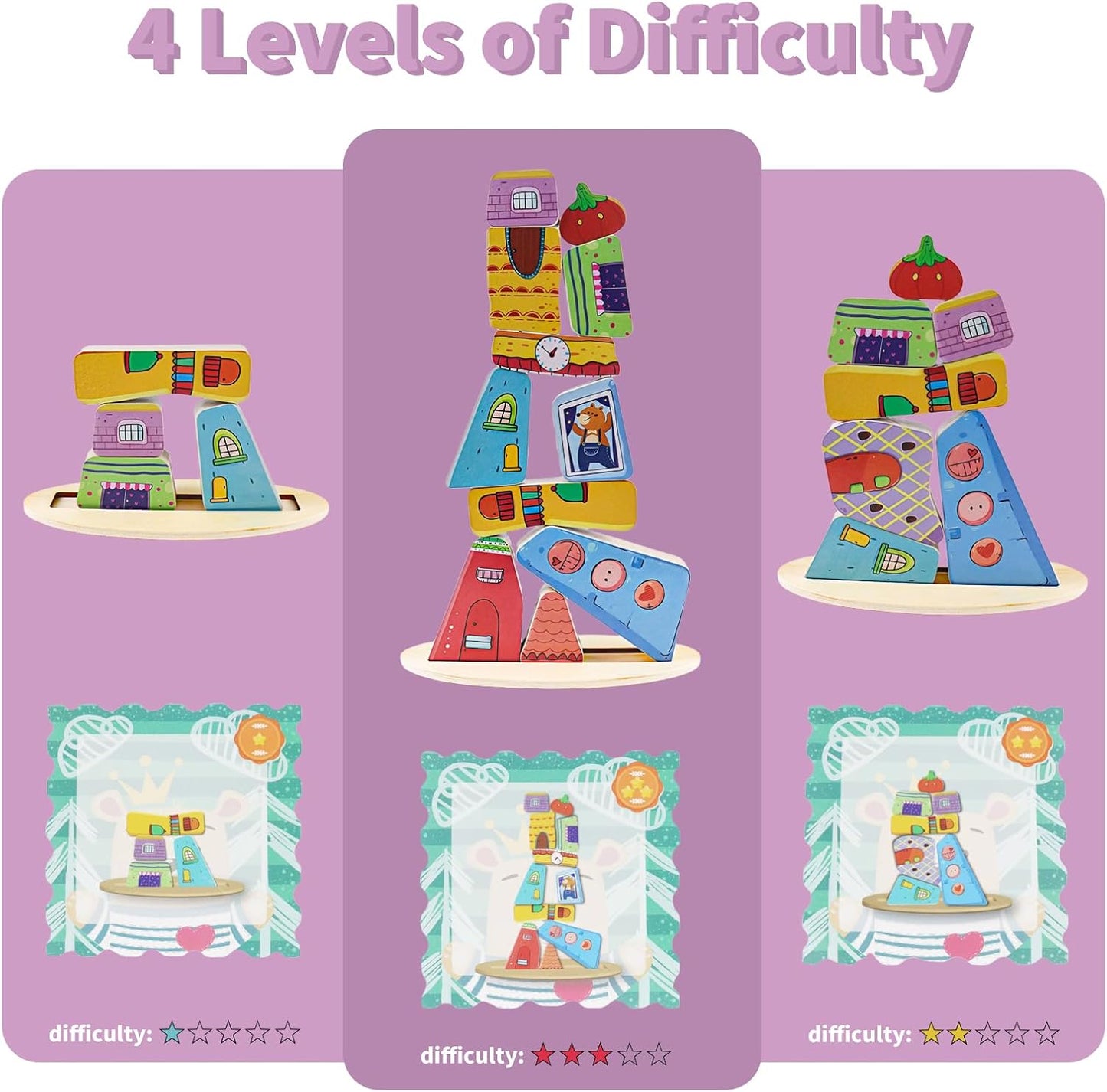 Stacking Toys for Toddlers 1-3, Colorful Houses Stacking Blocks, Stacking Toy