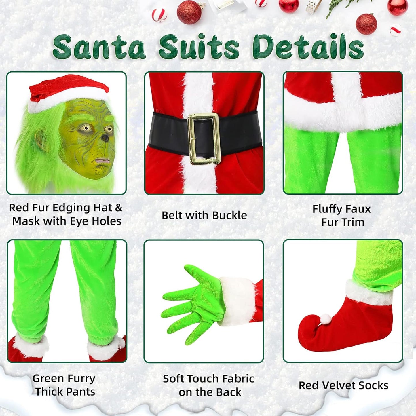 Christmas Green Big Monster Costume Kids, 7PCS - Cykapu