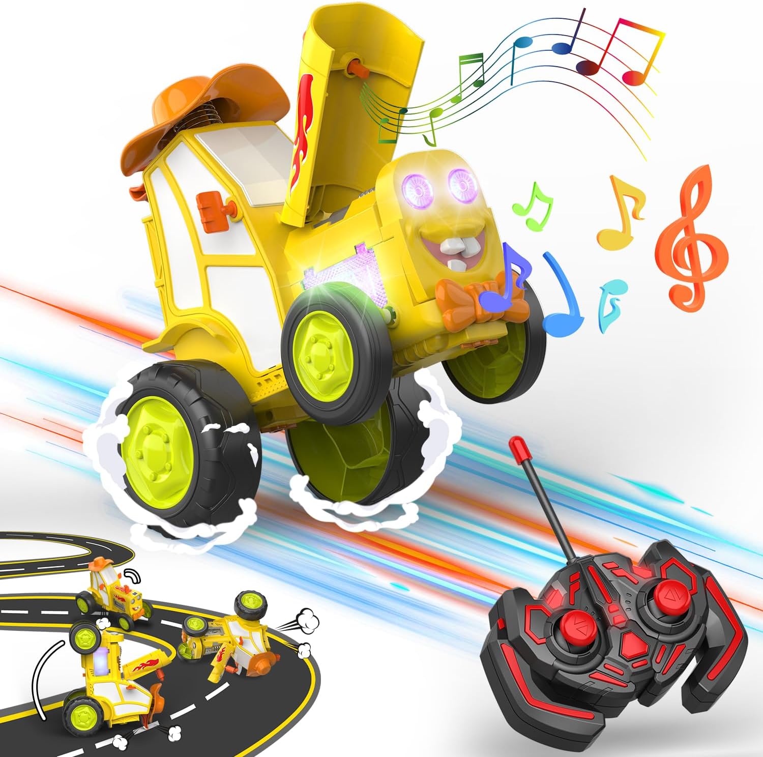 Crazy Jumping Car, Remote Control Car, Toddler RC Car with LED Light Music Rocking Tumbling - Cykapu