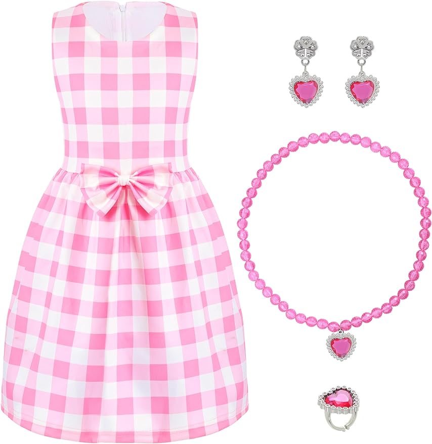 Pink Dresses for Kids Pink Costume Set Vintage Dress Up with Accessories - Cykapu