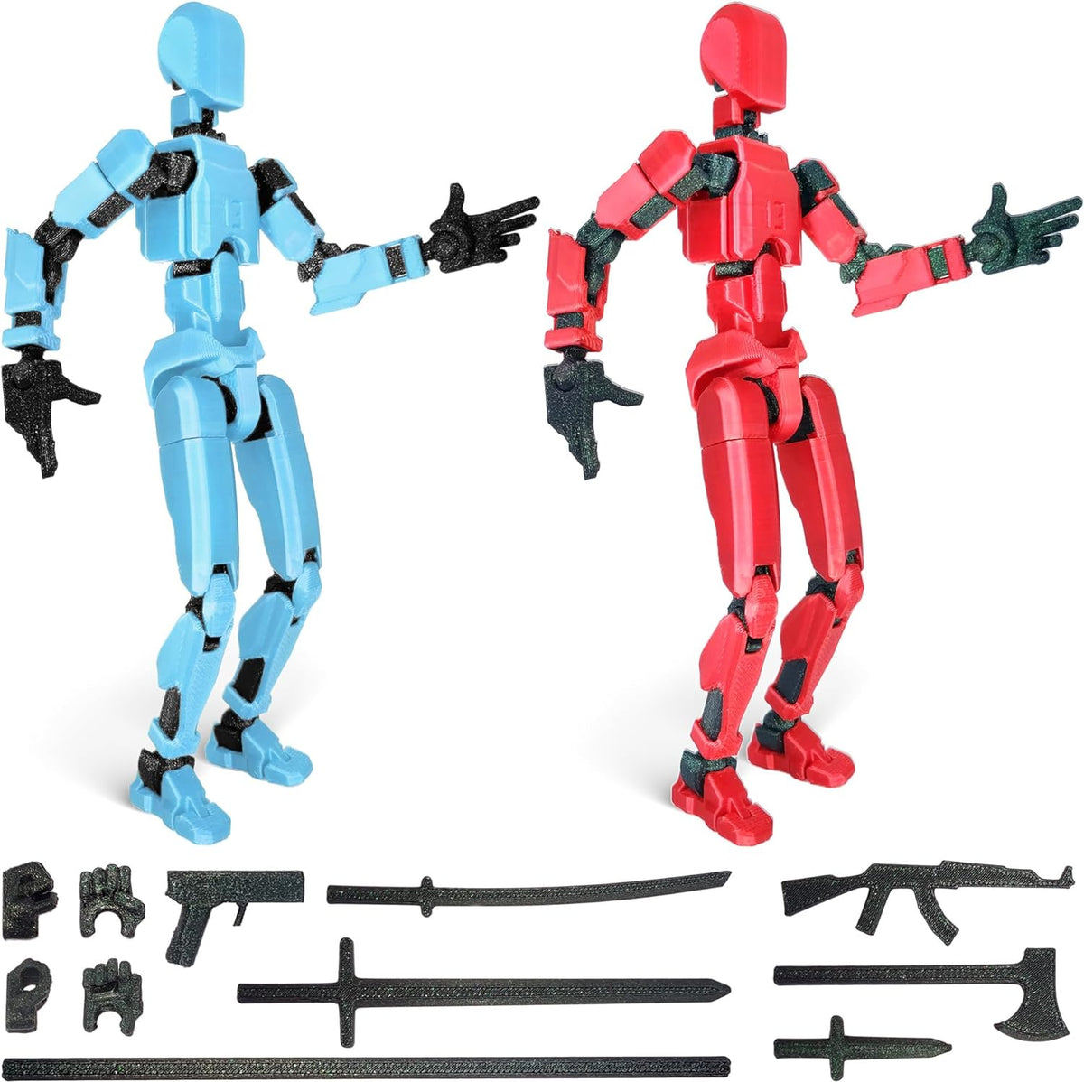 3D Printed Action Figure, Robot Toys with Full Articulation for Stop Motion Animation(2 pcs, Blue Red) Cykapu