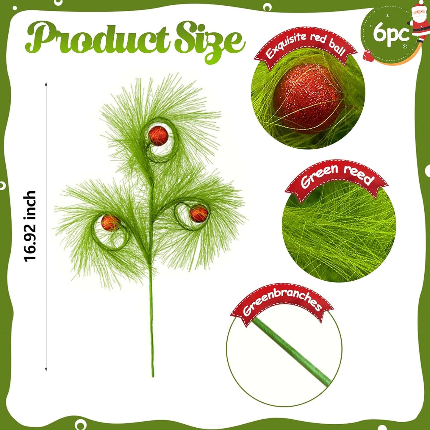 6 Pcs Christmas Tree Topper, 17 Inch Green Curly Tree, Christmas Tree Decorations Vase Fillers Wreath Home Party Crafts Decor