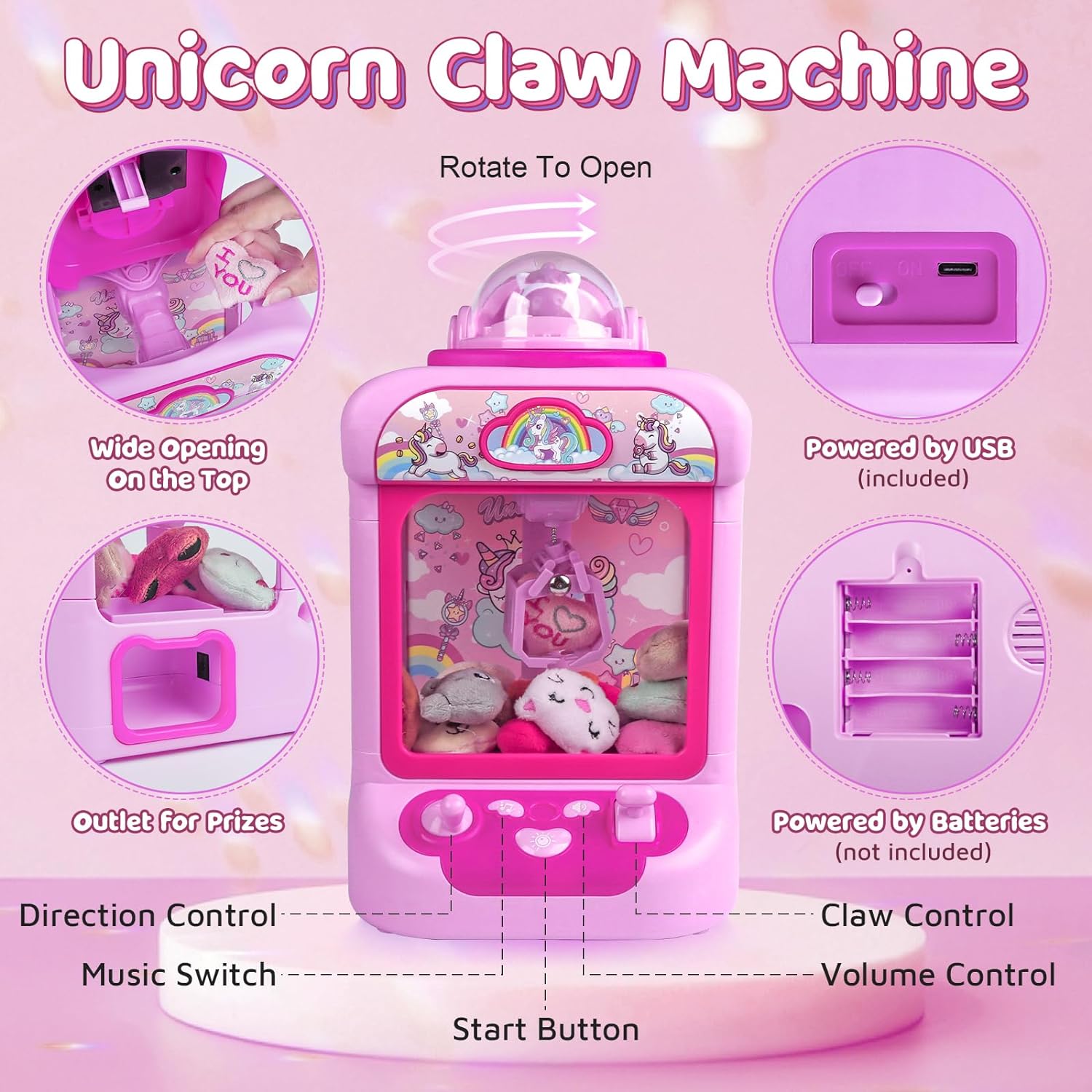 Claw Machine for Kids, Mini Vending Machine, Candy Grabber Prize Dispenser with Sound & 20 Mini Plush Toys - Cykapu