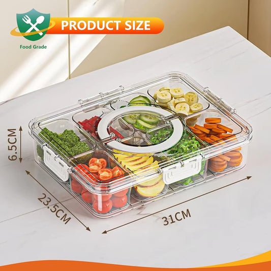 Snackle Box Container, Portable Snack Containers Box 8 Compartment Divided Serving Tray with Lid and Handle