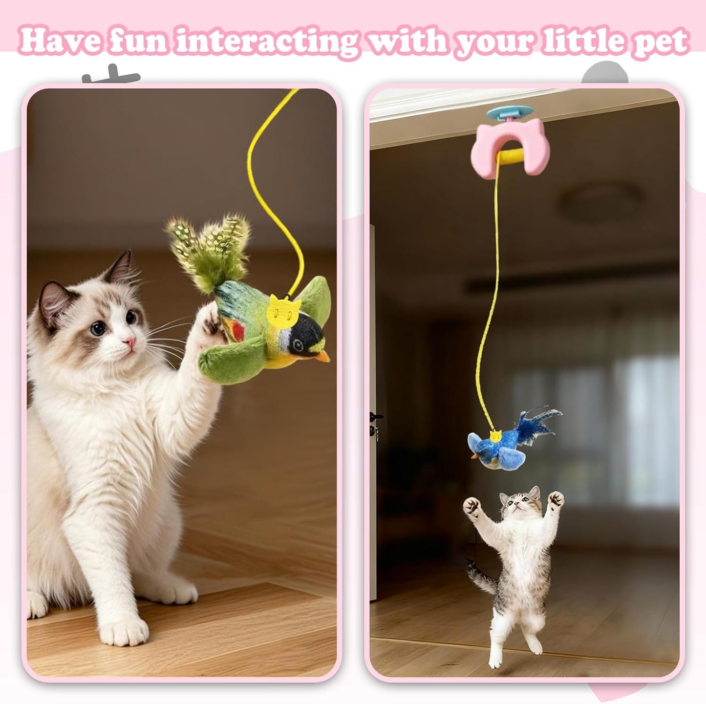 Interactive Cat Toys for Indoor Cats, Chirping Bird Cats Feather Toys, Automatic Hanging Door Frame Chase/Hunt/Exercise Stimulate Feather Cat Toy for Bored Indoor Adult & Kitten